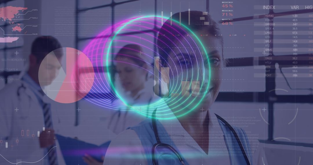 Innovative Medical Technology with Diverse Doctors and Data Overlay