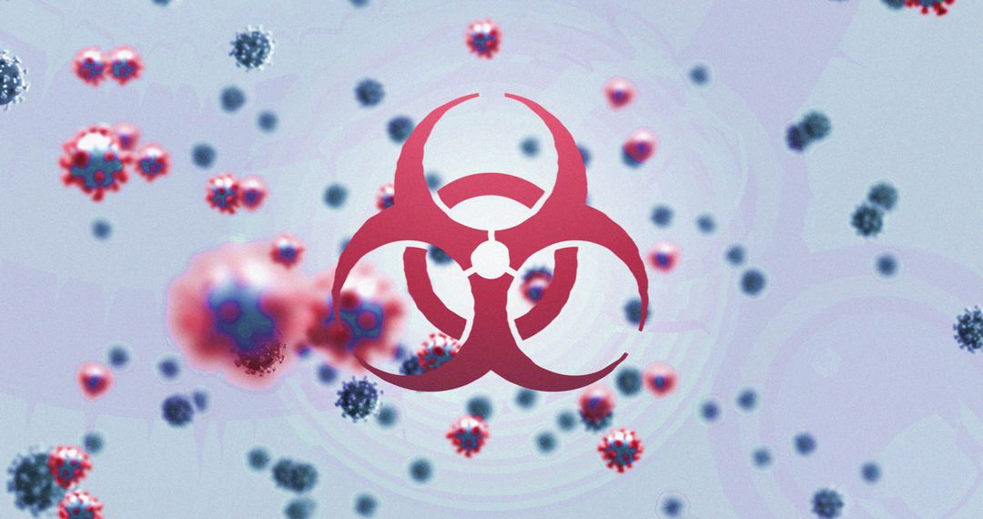 Virus Cells Surrounding Biohazard Symbol Illustrating Health Risks