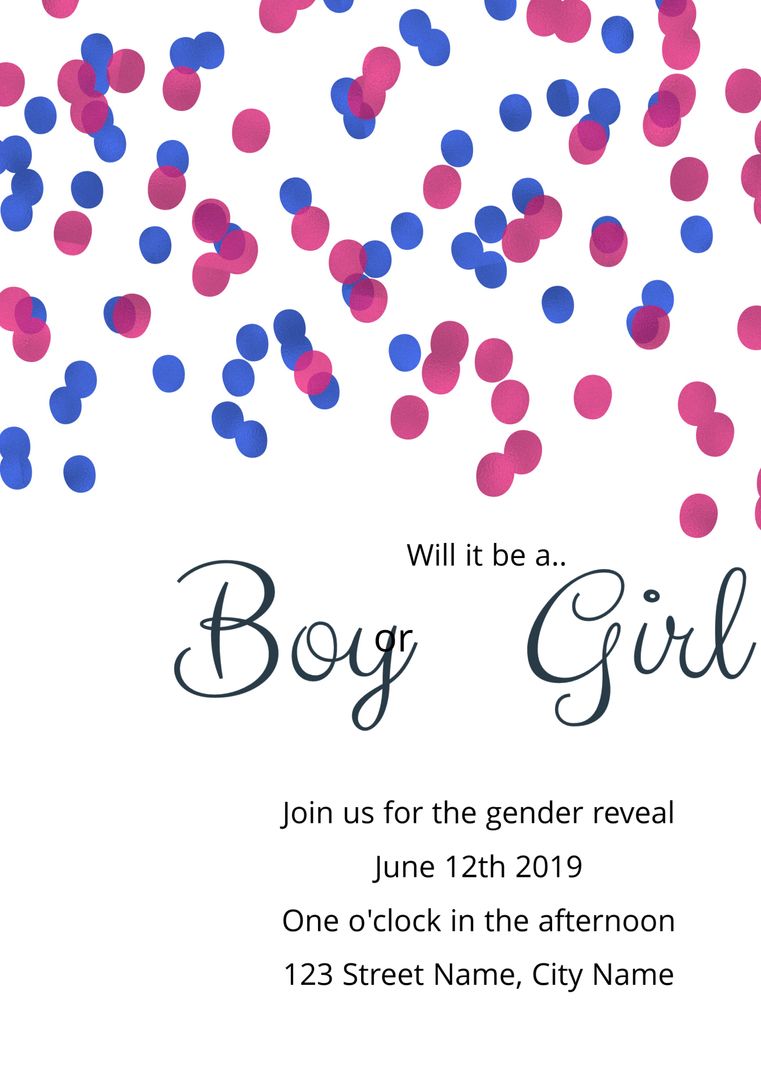 Gender Reveal Invitation with Pink and Blue Confetti Elements
