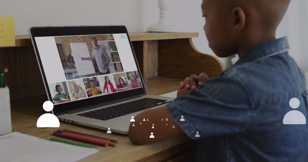 Schoolboy Engaged in Virtual Education with Online Class