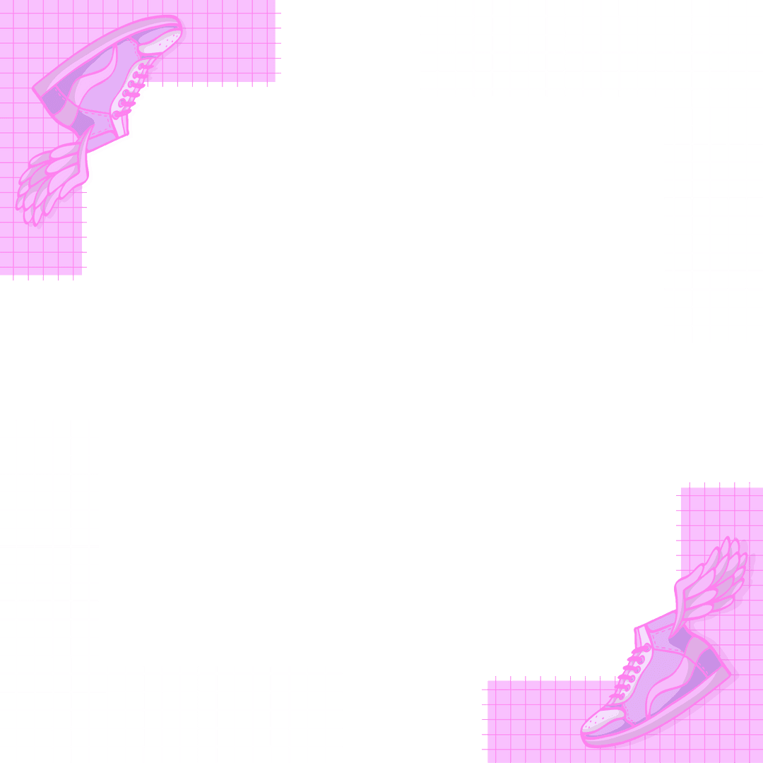 Transparent Design with Winged Sneakers and Pink Squares