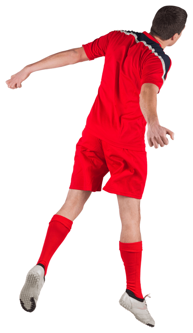 Fit Football Player in Action with Jumping Motion