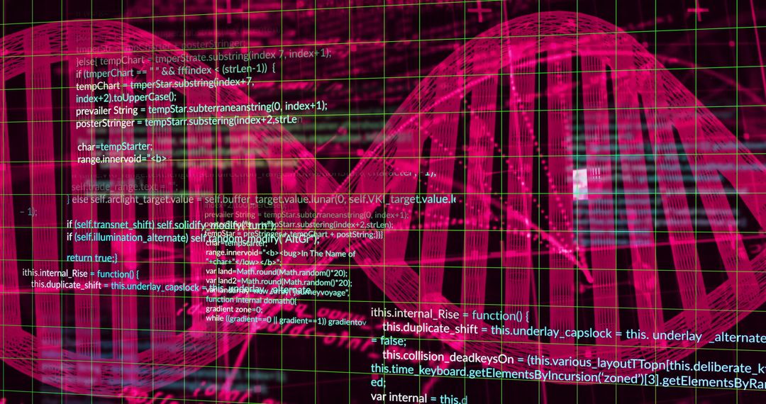 Digital DNA Strand with Data Processing Interface on Dark Background