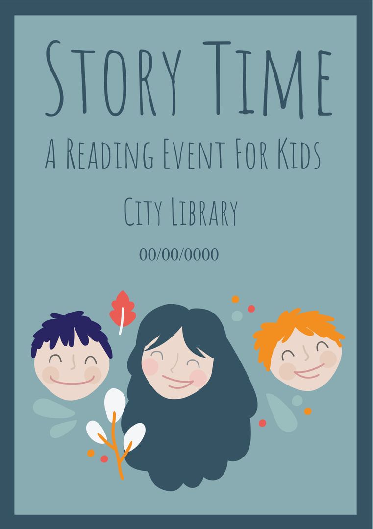Cheerful Cartoon Kids for Story Time Library Event
