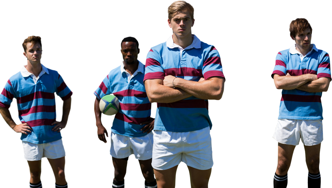 Serious Diverse Male Rugby Players with Ball on Transparent Background - Download Free Stock Images Pikwizard.com