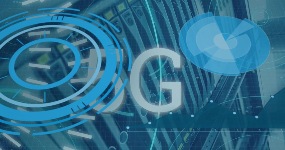 Conceptual Digital Interface with 5G in Server Room Background