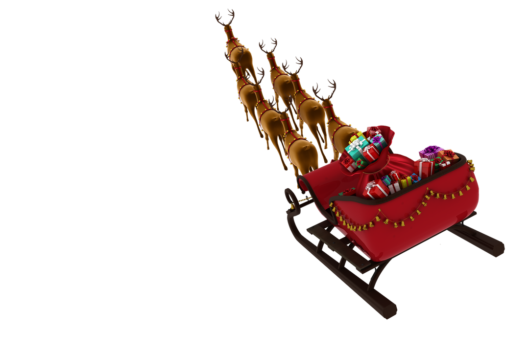 High Angle View of Transparent Reindeer Pulling Red Sleigh During Christmas - Download Free Stock Images Pikwizard.com