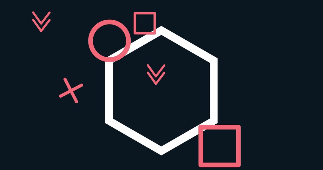 Abstract Geometric Design with Pink and White Shapes on Black