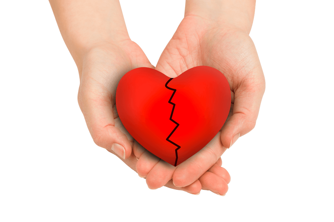 Transparent Broken Heart in Hands Symbolizing Heartbreak and Healing