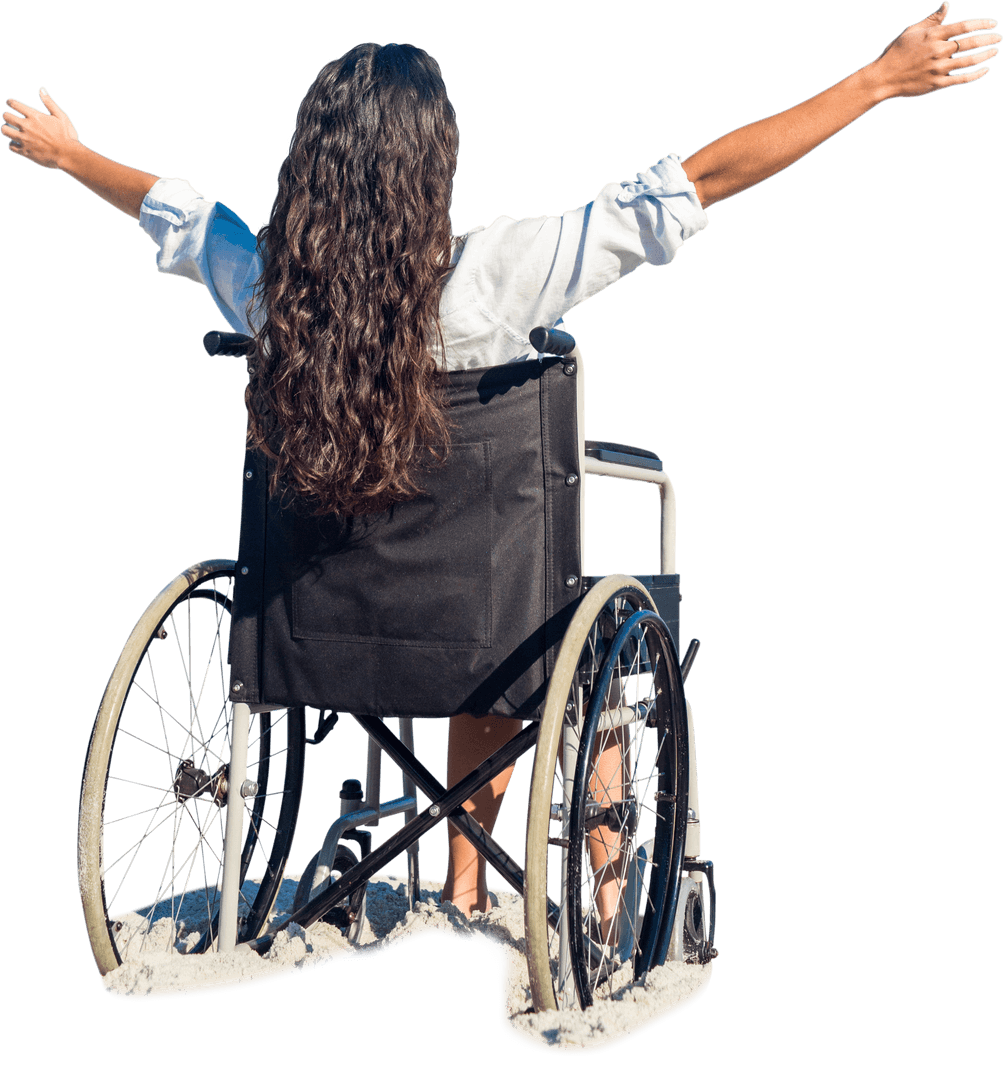 Woman in Wheelchair with Arms Raised in Joy on Transparent Background