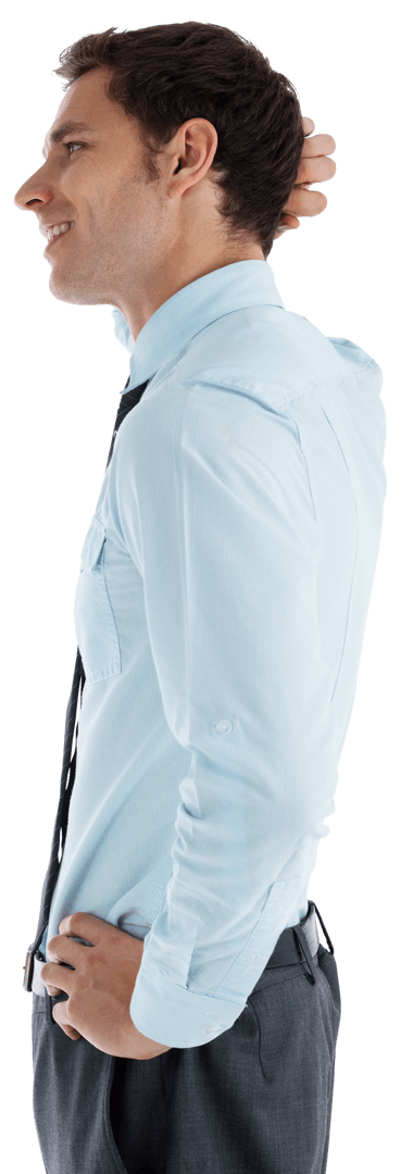 Transparent Businessman Thinking Hand on Head Side Profile