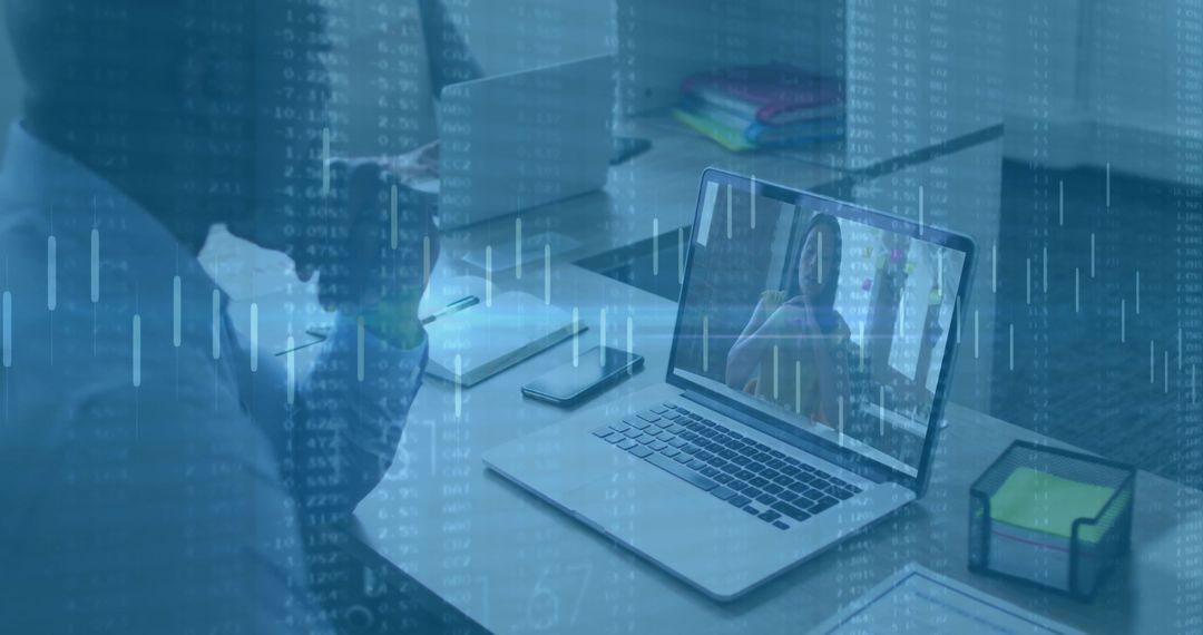 Businessperson Working on Virtual Video Conference Call in High-Tech Office