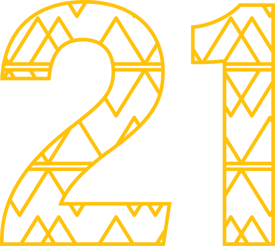 Modern Yellow Geometric Number 21 on Transparent Background
