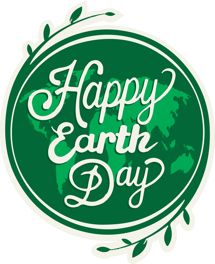 Transparent Happy Earth Day Emblem with Leaf Motifs