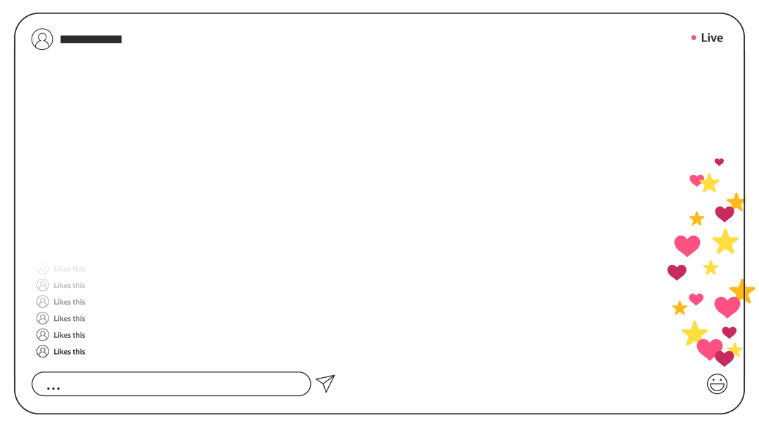 Live Stream Overlay with Hearts and Stars on Transparent Background