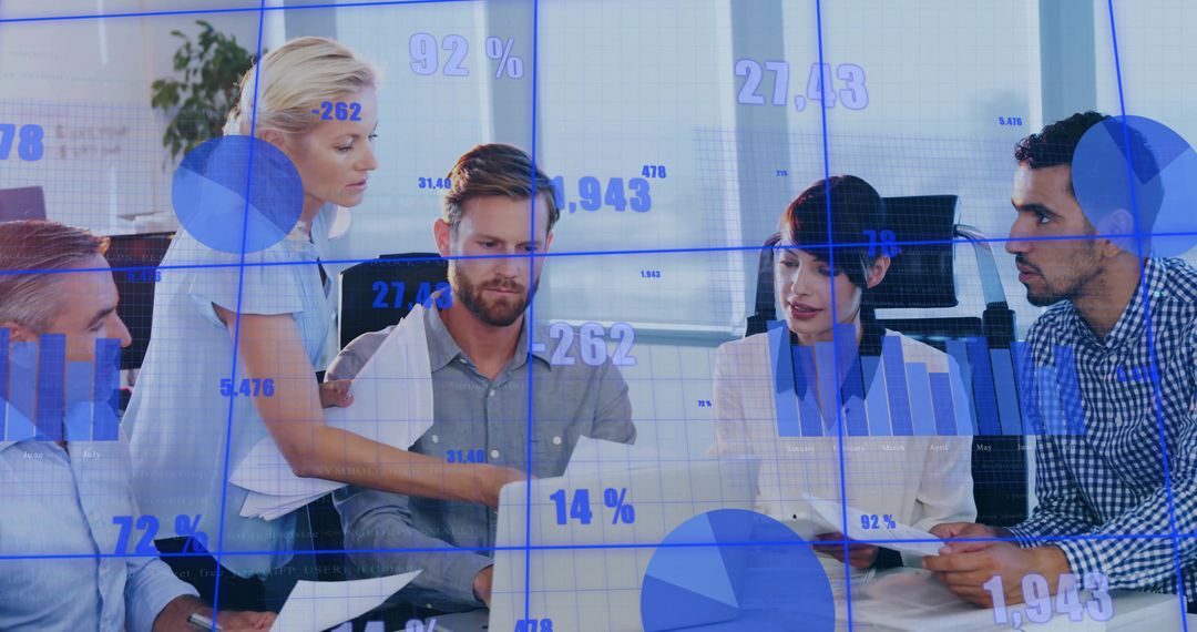 Team Analyzing Projected Data in Modern Meeting Room