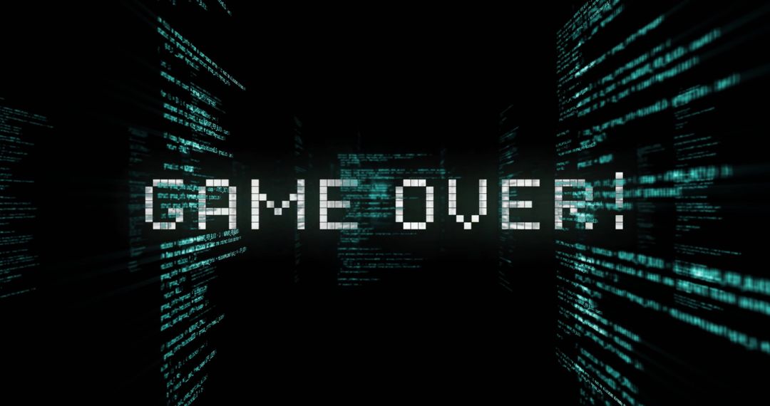 Glowing Game Over Text on Digital Code Background