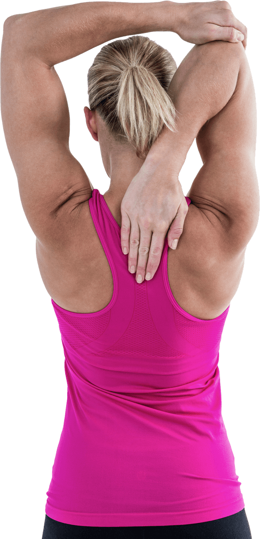 Transparent Background of Woman Stretching in Pink Sportswear