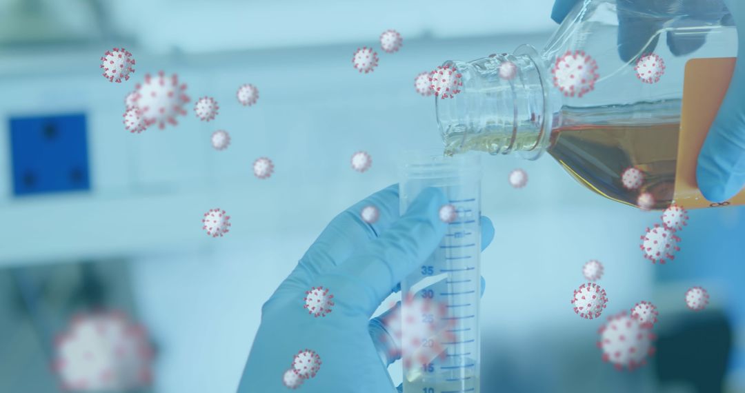 Lab Research Amid COVID-19 with Virus Cells Overlay