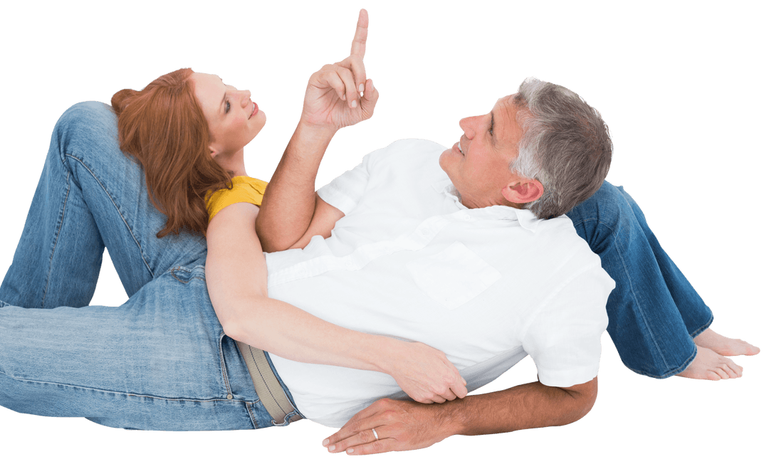 Transparent Casual Couple Lying Comfortably on Floor