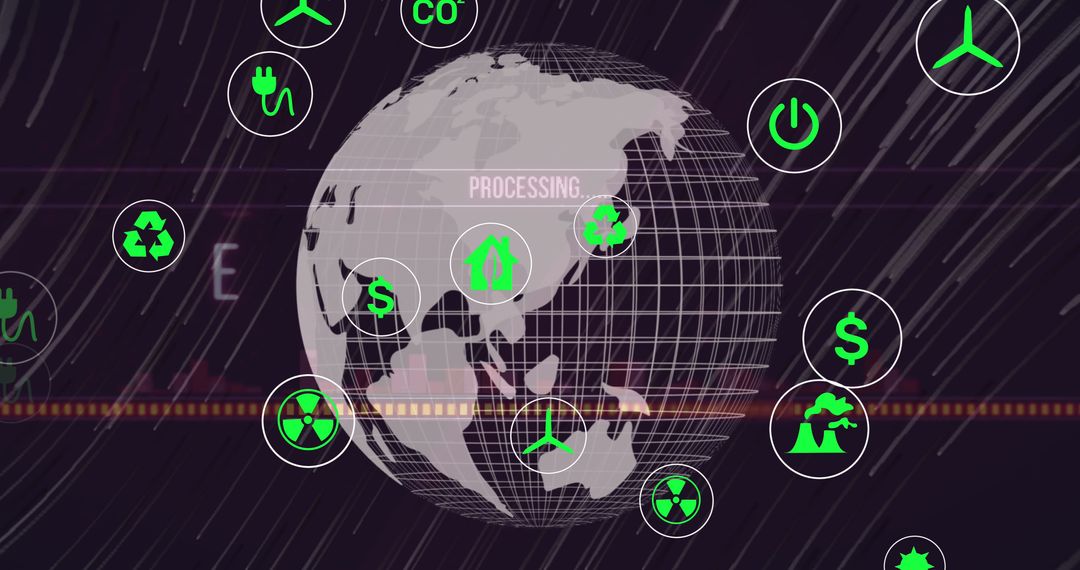 Digital Interface with Eco-Friendly Energy Icons Surrounding Globe