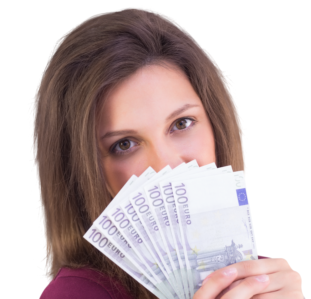 Woman Showing Fan of Euros Transparent Background - Download Free Stock Images Pikwizard.com