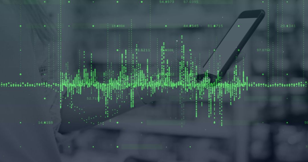 Caucasian Woman Analyzing Data on Tablet with Overlayed Green Graph