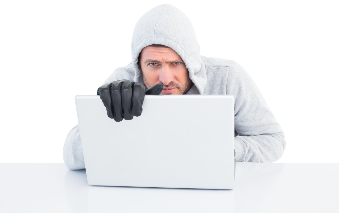 Hacker in Hoodie Using Laptop on Transparent Background - Download Free Stock Images Pikwizard.com