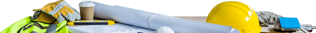 Transparent background of architectural designing tools and safety gear