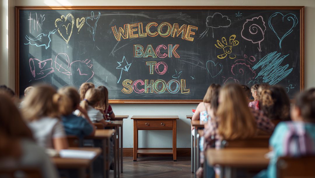Welcome Back to School Chalkboard Art in Classroom