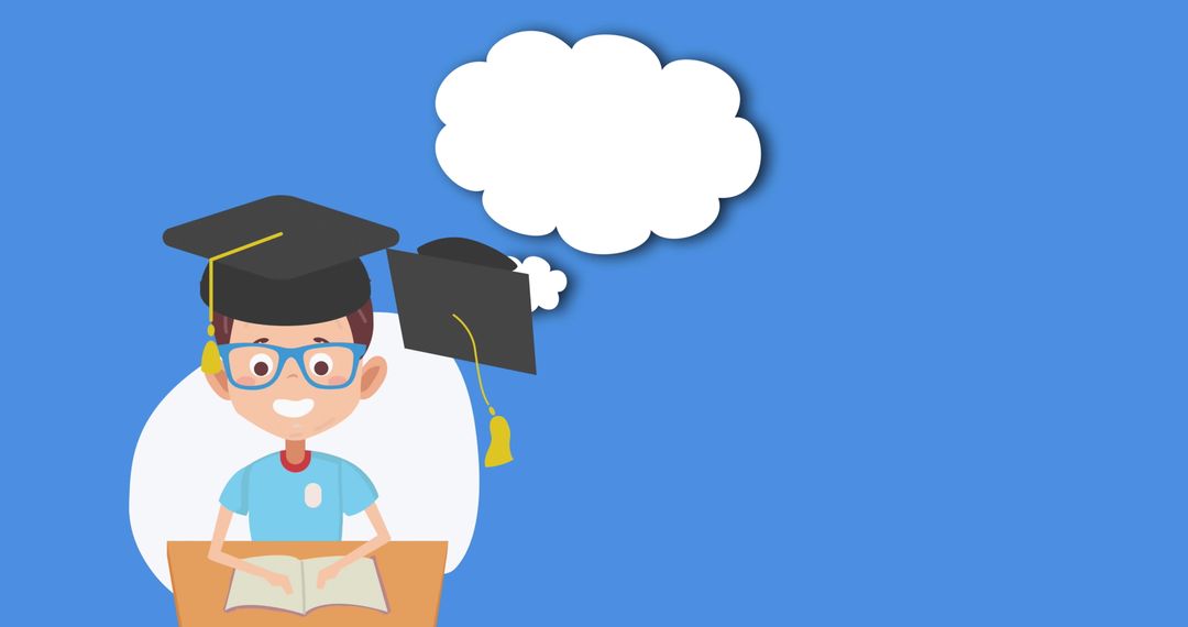 Happy Schoolboy with Graduation Hat Thinking Learning Concepts