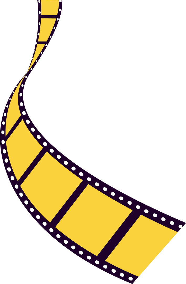 Yellow and Black Curled Film Strip with Transparent Background