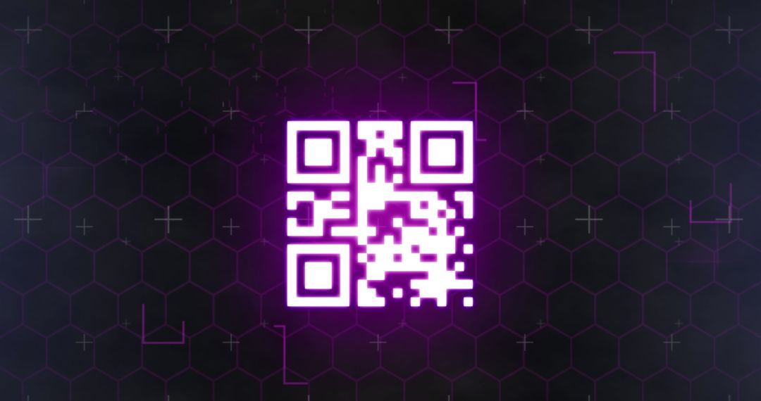 Glowing QR Code on Futuristic Hexagonal Background