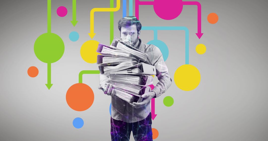 Businessman Juggling Files with Colorful Abstract Background