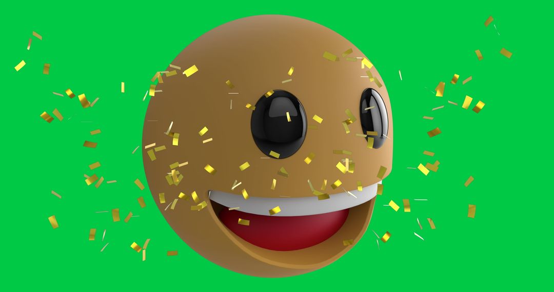Smiling Emoji on Green Screen with Falling Confetti