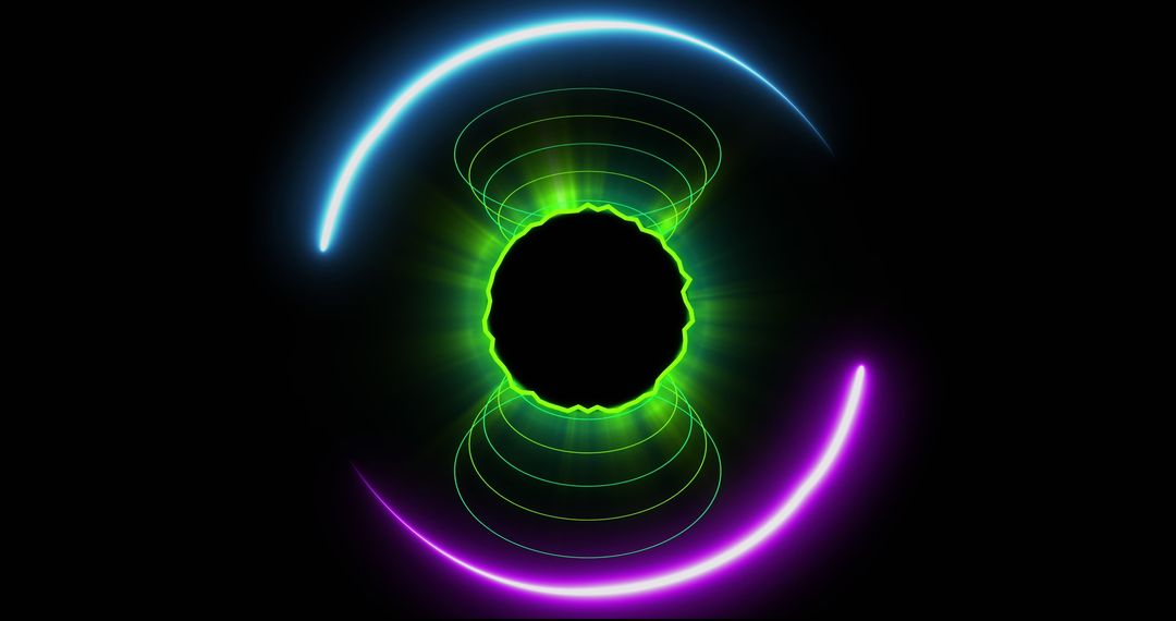 Futuristic Neon Rings Over Glowing Green Sphere