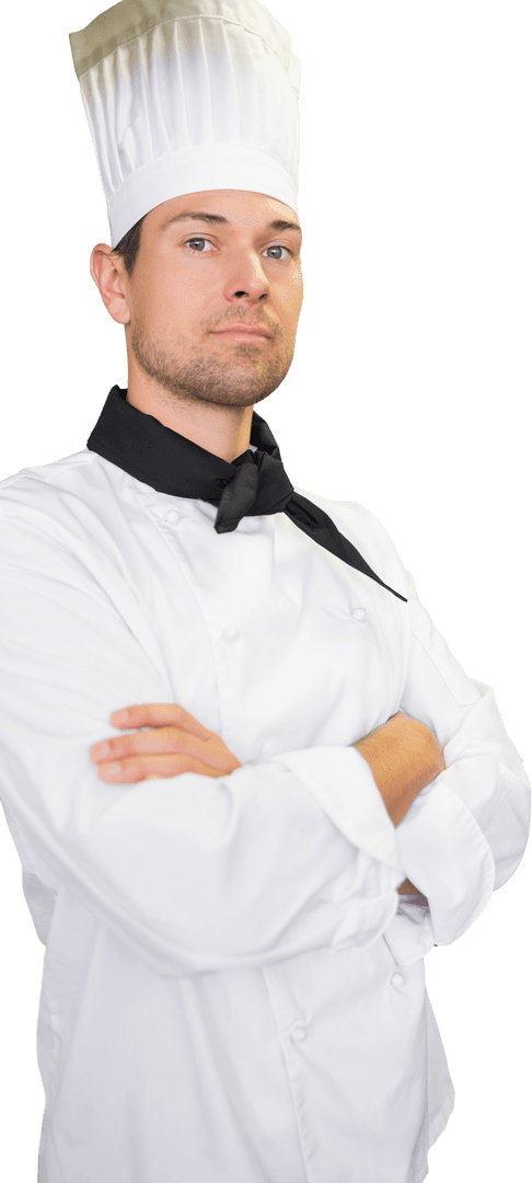 Confident Male Chef in Uniform with Arms Crossed Transparent Background