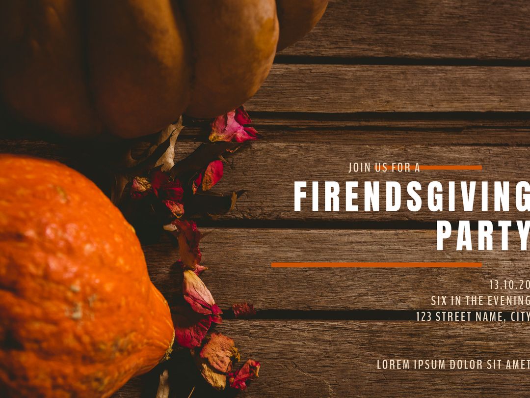 Autumn Friendsgiving Party Invitation with Pumpkins and Leaves