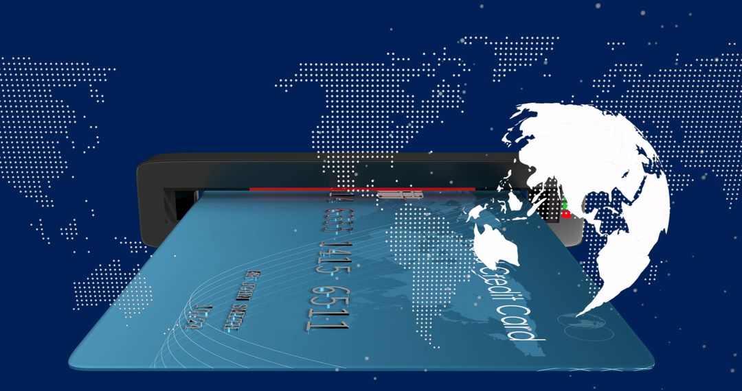 Global Data Processing Technology Concept with Credit Card and World Map