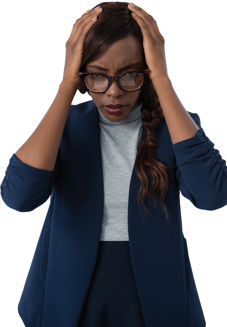 Transparent Businesswoman Expressing Stress and Headache