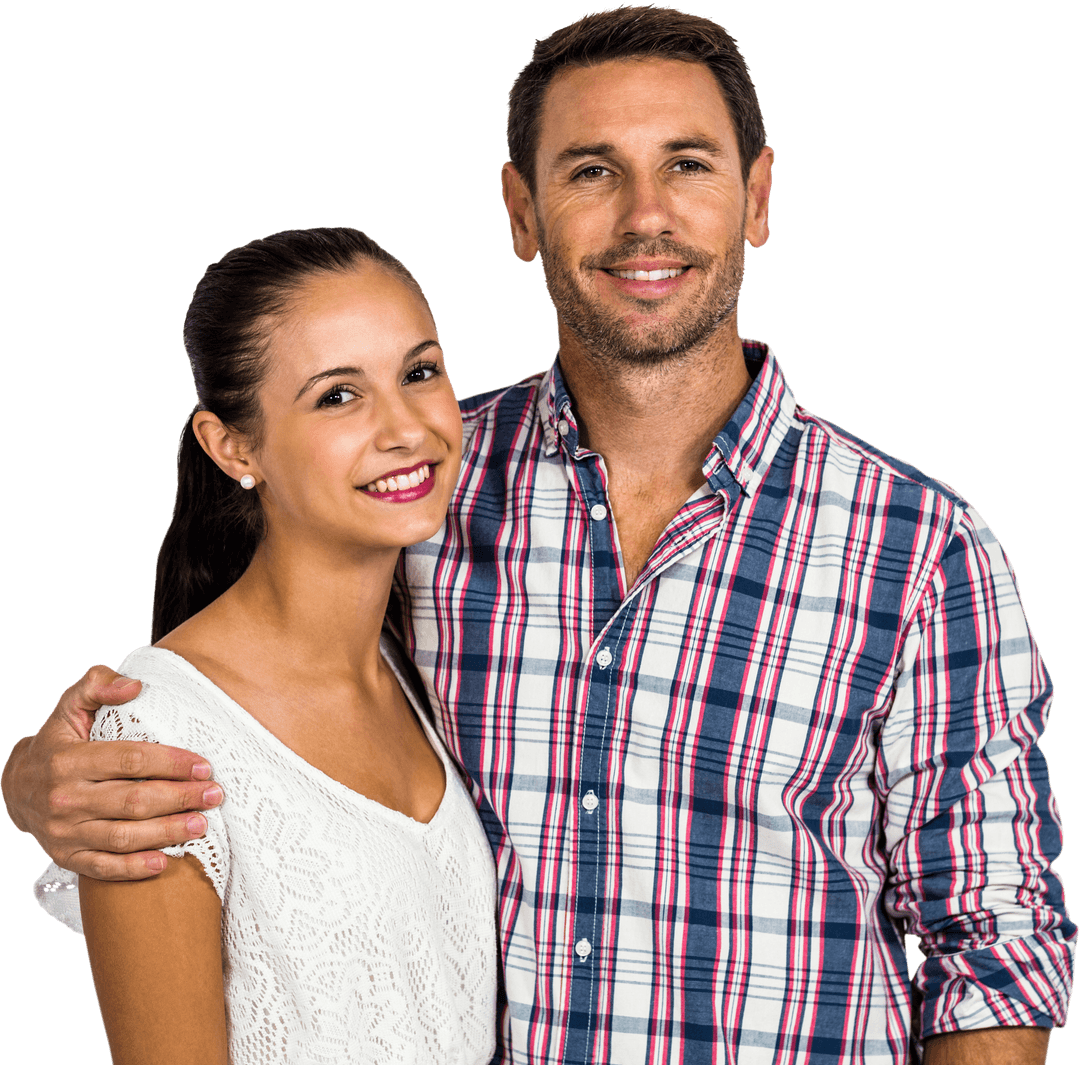 Transparent Portrait of Smiling Couple Embracing