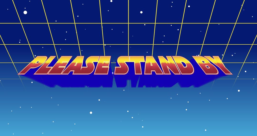 Retro 'Please Stand By' Screen Over Cosmic Grid Background