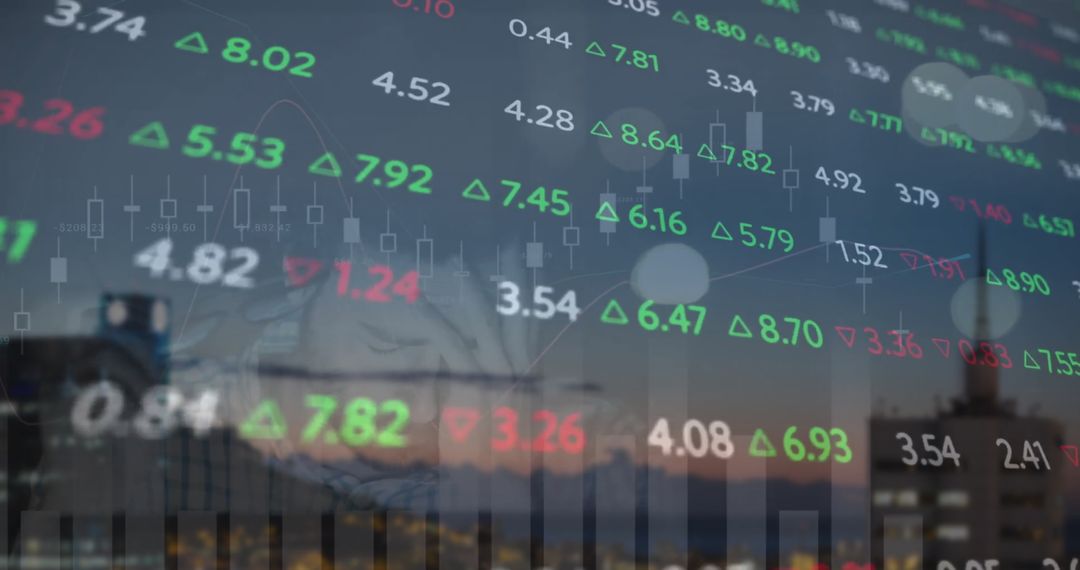 Digital Financial Data Over Cityscape Conveying Global Trading