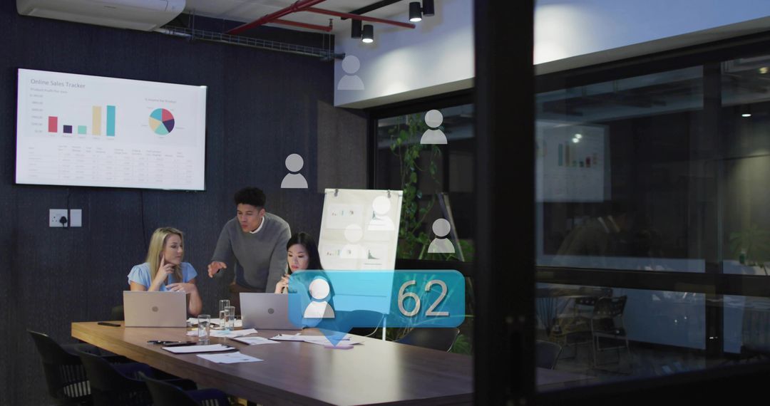 Team Collaborating Over Data Using Augmented Reality Analytics in Modern Conference Room