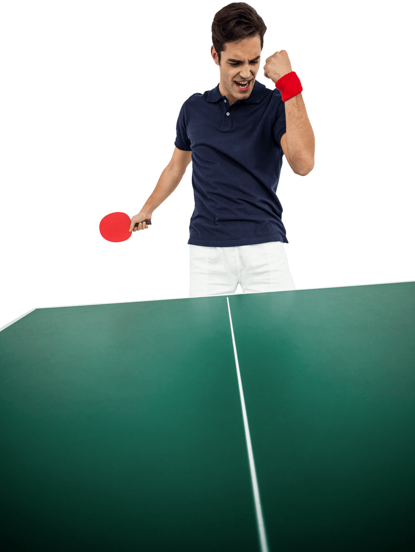 Athlete Celebrating Victory in Table Tennis Match Transparent Background