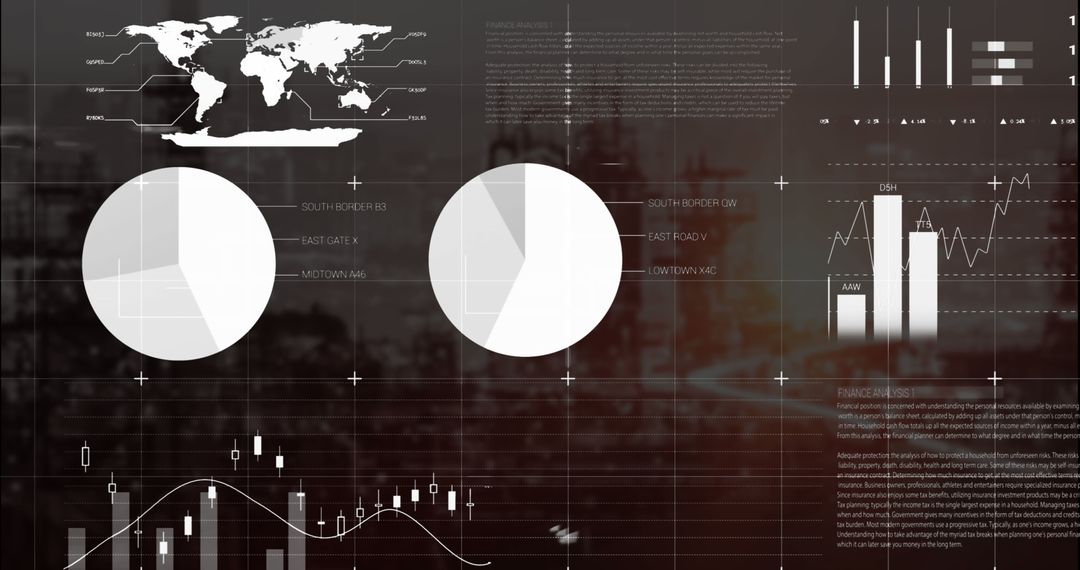Infographic Interface Overlaying Modern Cityscape with Data Visualizations