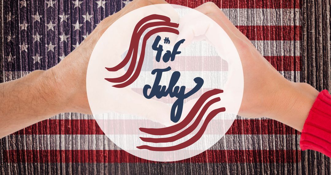Hands Forming Heart with American Flag Background for 4th of July Celebration