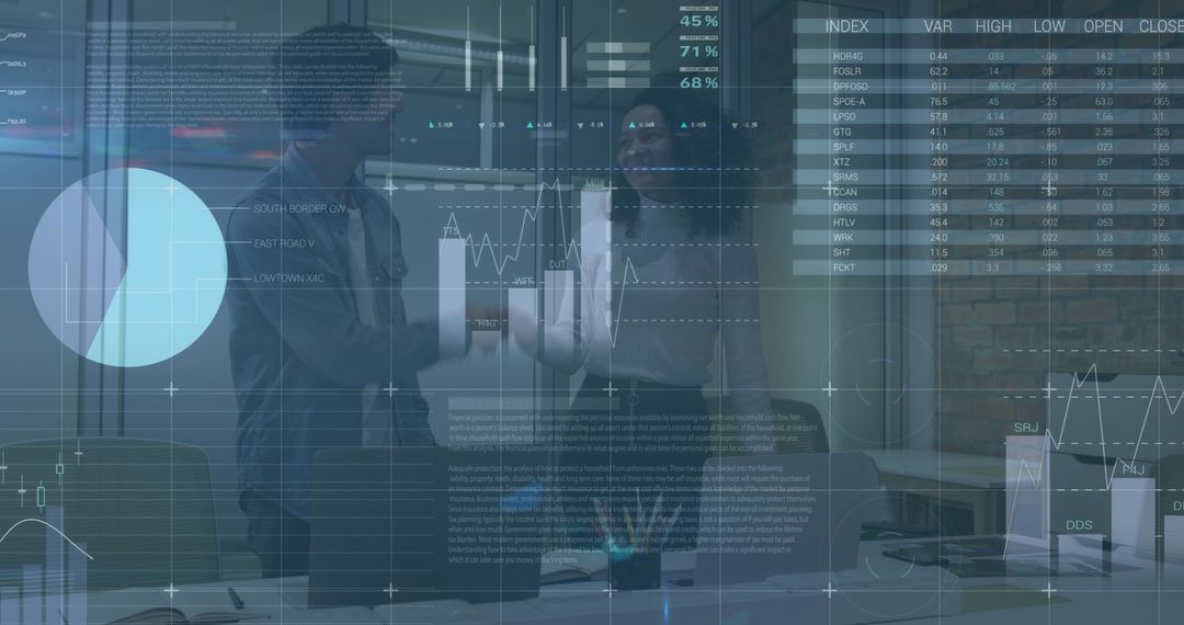 Business Leaders Analyzing Data with Futuristic Technology Interface