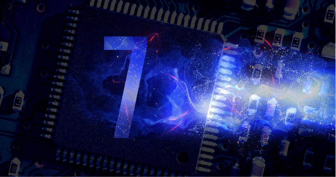 Tech Countdown Animation Over Futuristic Circuit Board