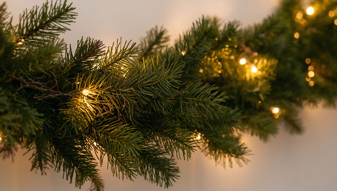 Draping Evergreen Garland with Warm White String Lights on Mantel for Cozy Holiday Decor